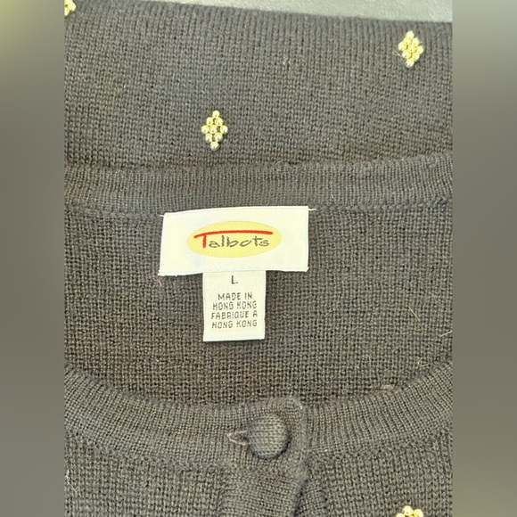 Talbots Merino Wool Black Button Cardigan with Gold Beaded Embellishments size L - Picture 9 of 13